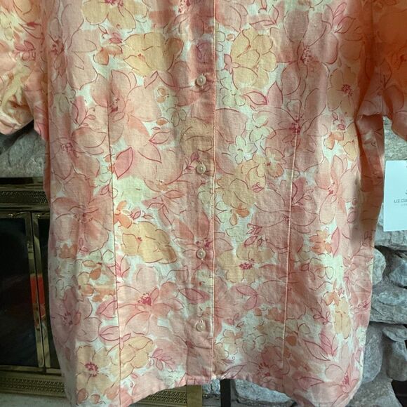 Liz Claiborne Liz sport Linen/cotton blend floral button down blouse top size xl - Picture 3 of 12